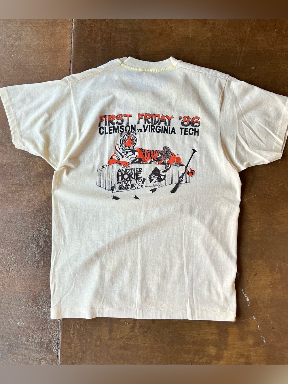 Vintage 80s Clemson Tigers First Friday '86 VS. Virginia Tech Tee Thanksgiving L